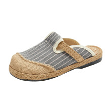 Mules for Women Flats Slip On Backless Canvas Mule Shoes Espadrilles Closed Toe Slides for Summer Beach (Gray)