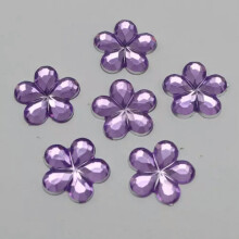 200 Strass Acrílicos em Formato de Flor com Base Plana, 15mm, Diversas Cores, para Decoração DIY - Roxo Claro