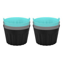 Reusable Silicone Air Fryer Egg Mould Poacher Cupcake Baking Cups Set Of 3/6/9 Non-Stick Ramekins For Microwave Oven Grey Black Red Blue 6Pcs Black