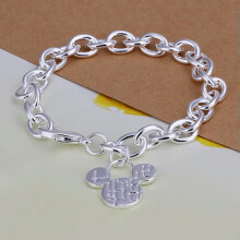 Many Types 925Sterling Silver Women's Fashion Accessories Chains Bracelet 8" -Mickey Mouth Bracelet-H289