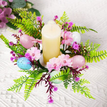 Ostereier-Kerzenring-Kranz – Künstliches Blumen-Tischgesteck, Frühlingsdeko, wiederverwendbarer Halter für Kaminsims und Esstisch