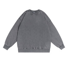 Herren-Sweatshirt mit Rundhalsausschnitt, Kapuzenlos, Used-Look, überschnittene Schultern, Retro-Stil, gewaschener Rundhalsausschnitt, Pullover,
