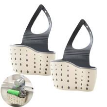 Kitchen Sink Caddy Sponge Holder with Adjustable Strap & Drain Holes – 2Pcs Beige