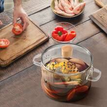 Casserole en verre transparent épais 15 x 15,5 x 9,5 cm, résistante à la chaleur grâce à sa double anse, idéale pour les soupes, les ragoûts