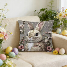 Housse de coussin décorative lapin de Pâques, 45 x 45 cm, pour canapé ou fauteuil, décoration de Pâques, cadeau idéal pour les fêtes.