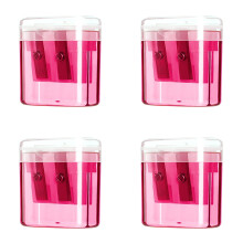 Dual Hole Pencil Sharpener Bulk Set (4pcs) + 48pc Colored Erasers, Portable Clear Sharpeners with Lid – Compatible with Standard Pencils