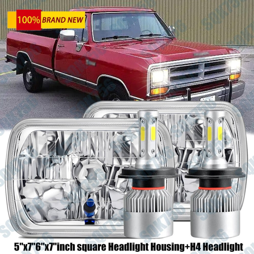 Pair 5X7" 7X6" Headlights Housing Hi/Lo Beam For Dodge D150 D250 D350 Ram 50 H4 974856429110