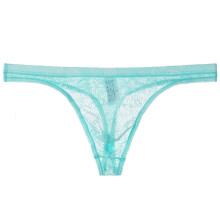Men's Lace Thongs Underwear Low Waist G-String Thong Mesh Temptation Breathable Panties Light Blue L