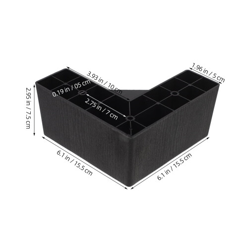 Conjunto de 4 elevadores de móveis de plástico preto para camas, sofás e poltronas com design resistente a arranhões. 1