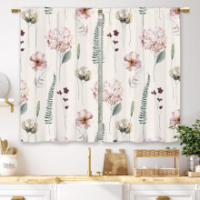 Pink & Green Hydrangea Kitchen Curtains, Vintage Floral Tier Curtains (27.5x39"), 2 Panels