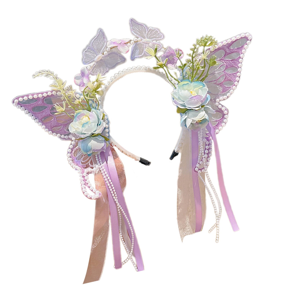 Girls Headband Flower Butterfly Blingbling Pearls Detail for Evening Dinner Dress Stylish Outfits