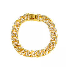 925 Silver Gold Women Men Luxury Cuban Link Chain Bracelet Rhinestone Jewelry-#3