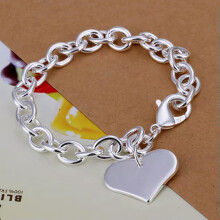 Many Types 925Sterling Silver Women's Fashion Accessories Chains Bracelet 8" -Flat Heart Bracelet-H278