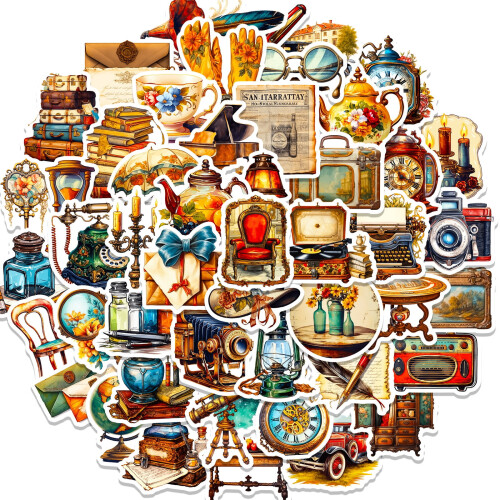 Vintage Retro Stickers Time Travel Theme 50 Pack 1