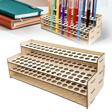 75-Slot Wooden Brush & Pen Holder, Tiered Freestanding Display Rack for Paint & Makeup Brushes, Craft Organization for Desktop, Office, Art Studio