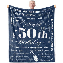 Couverture « Joyeux anniversaire » pour papa, mari ou grand-père (50 ans), douce, 76 x 102 cm