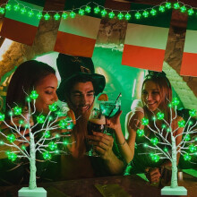 St. Patrick's Day LED-kerstboomverlichting, wit plastic, op batterijen, voor binnendecoratie, Iers festival
