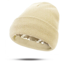 Damen-Strickmütze aus Acryl mit Satinfutter, warme Wintermütze zum Schutz der Haare, dehnbarer Unisex-Elastikbund, weiche Ganzjahresmütze für