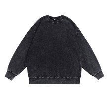 Herensweatshirt met ronde hals, zonder capuchon, verwassen look, verlaagde schouders, retrostijl, grote maat.