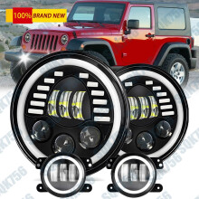 Phares LED Halo 7" + feux antibrouillard 4 pouces pour Jeep Wrangler JK 2007-2017