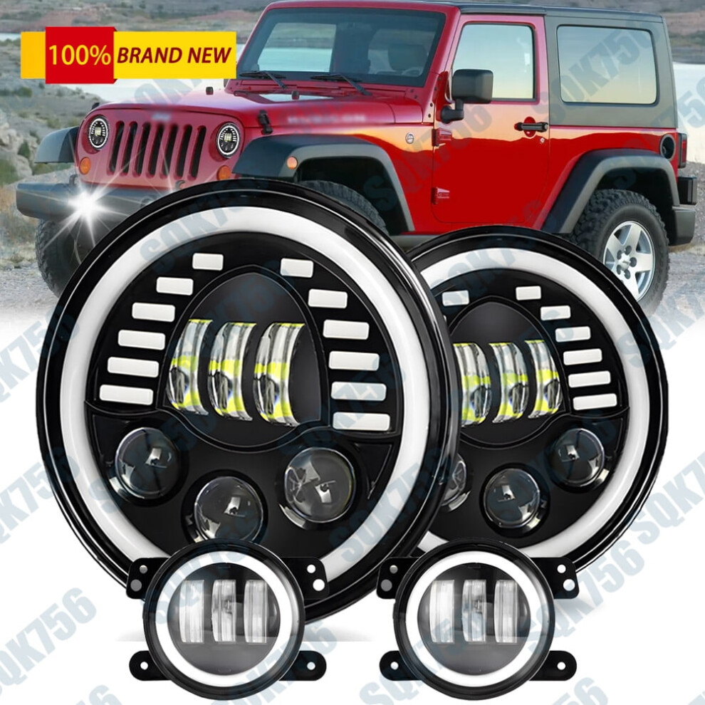 Halo Led Headlights And Fog Lights For Jeep Wrangler Jk 9377112720920