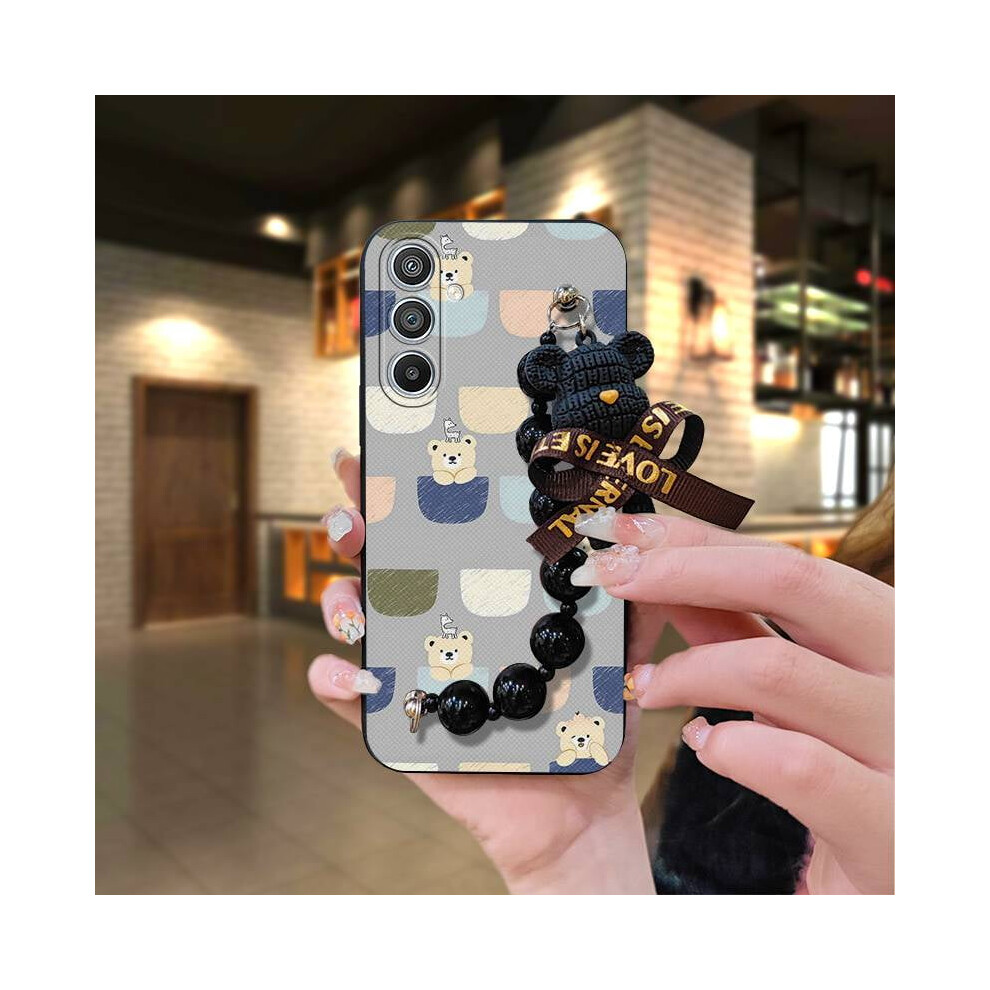 Silicone Phone Case For Samsung Galaxy S25 Â Black Pearl Pendant Cartoon Bear Design, Soft, Waterproof, Anti-Knock, Dirt-Resistant White,Black 974856426287