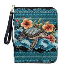 Aztec Tribe Turtle Hibiscus Wave Leather Bible Case – Waterproof, Detachable Wristlet Strap, Compatible with Standard Bibles