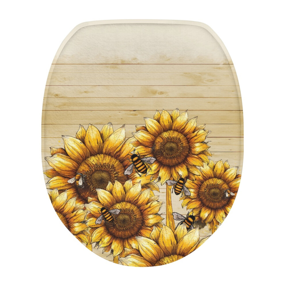 Sunflower Bee Toilet Seat Cover Â Soft Flannel, Elastic Bottom, Machine Washable, Stain-Resistant, Compatible With Elongated Toilets 9087558576875