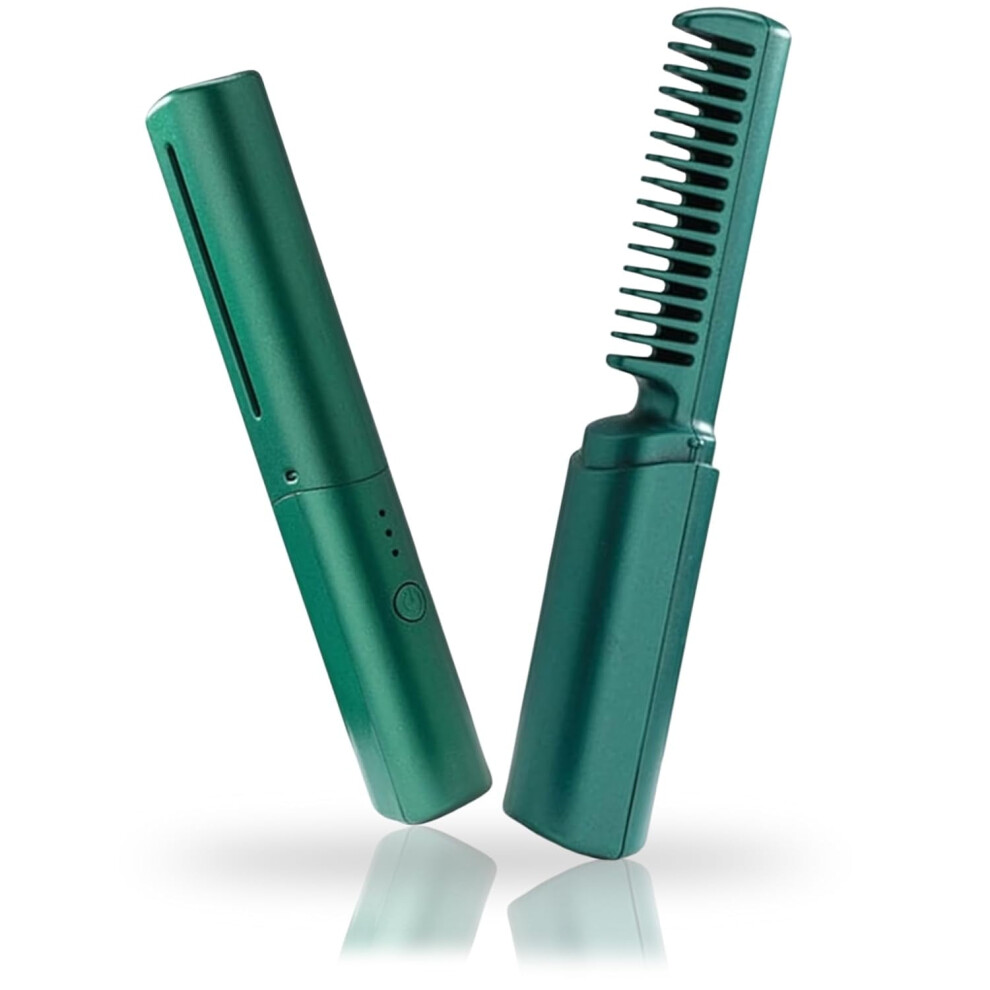 Unisex Ceramic Hair Comb, Usb Rechargeable, 3 Heat Settings, Dual Straightening & Curling Iron Â Compatible With Us Outlets