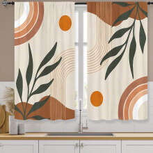 Mid-Century Boho Arch Kitchen Curtains, Rod Pocket, Abstract Geometric, Rainbow, Cafe Style, 27.5"x36", 2 Panels