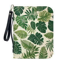 Tropical Leaf Print Leather Bible Case for Women & Men – Large, Sturdy Church Bag with Detachable Wristlet Strap, Compatible with 2XL Bibles