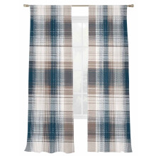 Rideaux voilages à carreaux vintage, 132 cm de large x 274 cm de long, motif abstrait marron/bleu marine, voilages filtrant la lumière avec