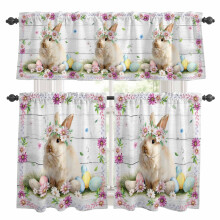 Easter Rabbit Kitchen Curtains & Valances Set – Watercolor Bunny, Eggs, Floral, Wood Grain, Rod Pocket, 27.5x36in, Compatible with Standard Rods