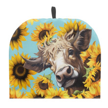 Sunflower Cow Tea Cozy for Teapot – Insulated, Dust-Proof Polyester Canvas Cover with Hanging Ring, Kitchen Decor