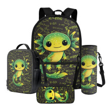 Cartoon Axolotl Print School Bookbag Set (4pcs): Backpack, Lunch Bag, Pencil Case & Bottle Holder – Compatible with Kids & Preschool