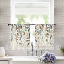 Sheer Voile Curtains Vintage Green Leaves Light Filtering 2