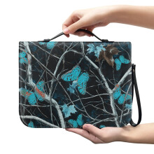 Forest Camo Leaf Butterfly PU Leather Bible Cover for Women & Men – Large, Detachable Wristlet Strap, Daily Commuter & Journal Case
