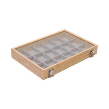 Oorbellen organizerbakje van hout, geschikt als cadeau voor meisjes, sieradendoosje voor thuis, winkel of toonbank, 18 vakjes, grijs