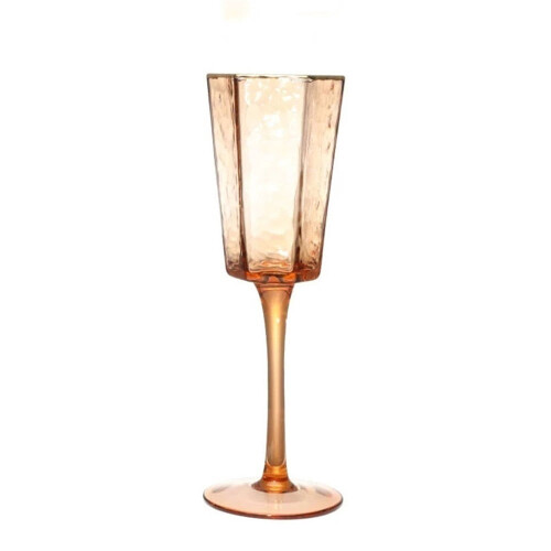 Rose Pink Champagne Flute Crystal Hexagonal 5.24 oz
