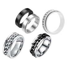 Conjunto de 5 anéis antiestresse HEMOTON em aço titânio para os dedos, com rotação para o polegar.
