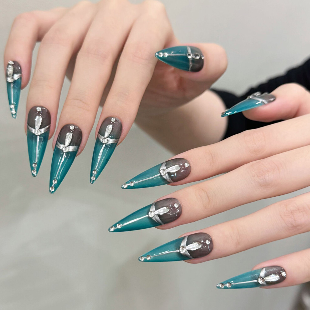 Dachuang Beauty Green (M) Glossy Metallic Press On Nails - 10Pcs