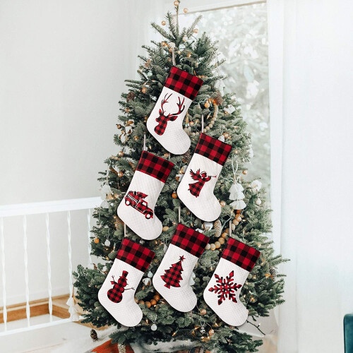 τεμάχια Χριστουγεννιάτικες Κάλτσες 20", Silhouette Buffalo Red Plaid Βαμβακερό Κρεμαστό Τζάκι 2