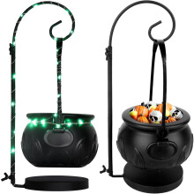 Black Plastic Cauldron Kettle for Halloween – Large Witch Candy Bowl, Jars of Gold, Party Decor & Tabletop Ornament