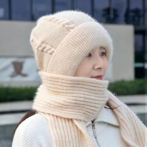 Sciarpa con cappuccio da donna in maglia, antivento, grigia 1