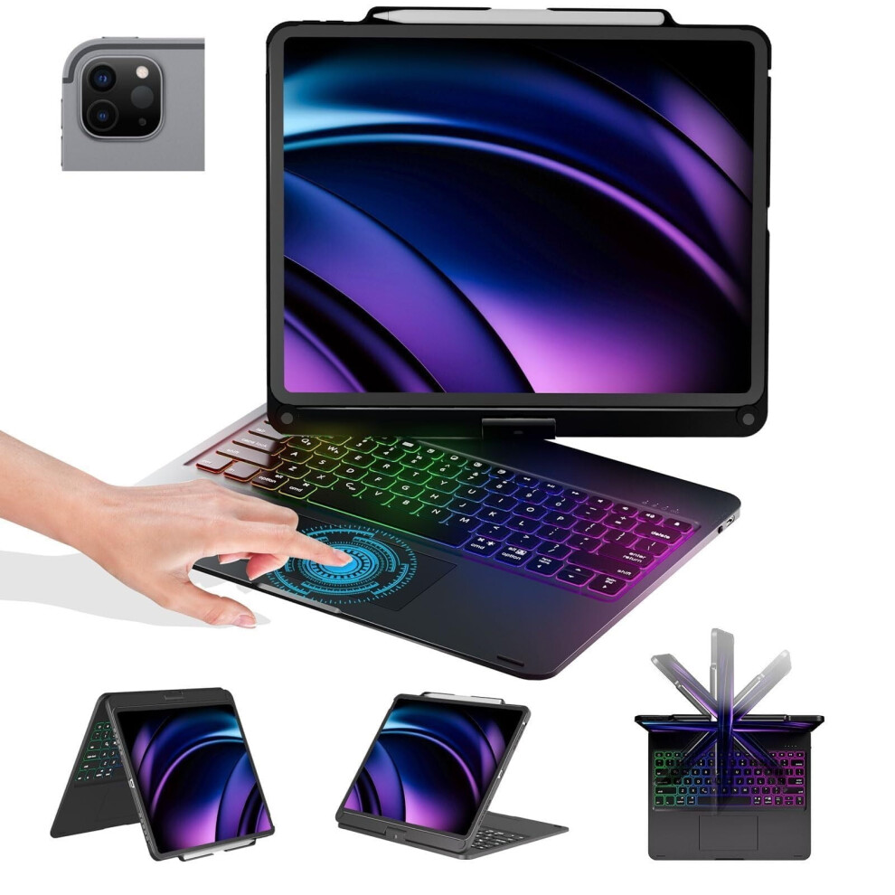 Keyboard Case For Ipad Air 13", Ipad Pro 12.9" (3Rd-6Th Gen) Â 360 Rotatable, Backlit, Wireless, Pencil Charging, Multi-Touchpad Â Black 9482726322726