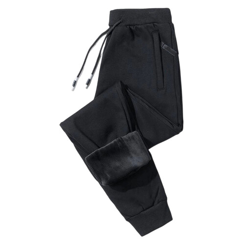 Pantaloni cargo casual da uomo, neri, foderati in pile, taglia XL 1