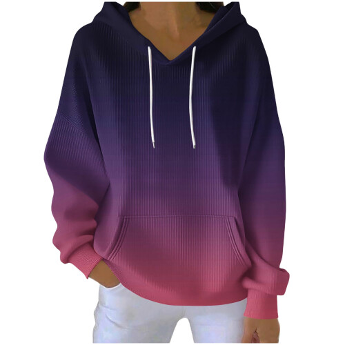 Γυναικείο Ombre Hoodie με τσέπες και κουκούλα με κορδόνι 1