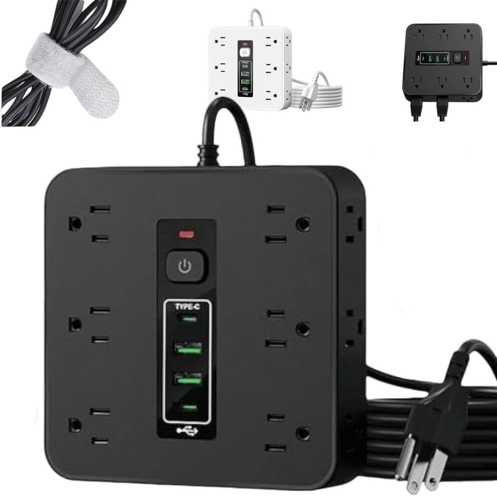 16-In-1 Power Strip With Switch & Surge Protection, Fireproof Power Strip With 12 Ac Outlets, 2 Usb-A Ports & 2 Type-C Port For Home, Office 9482726324058