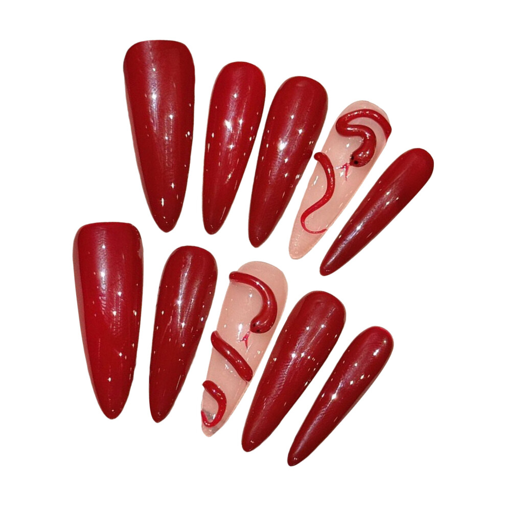 Bright-Home (L) Glossy Red Long Pointed Head Press On Nails Durable & Never Splitting Comfort Fake Nails For Professional Nail Art Salon