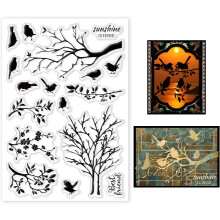 Transparente Stempel mit Vögeln und Zweigen für Karten, Scrapbooking und Fotoalben – Silikonstempel mit Baum- und Blumensilhouetten
